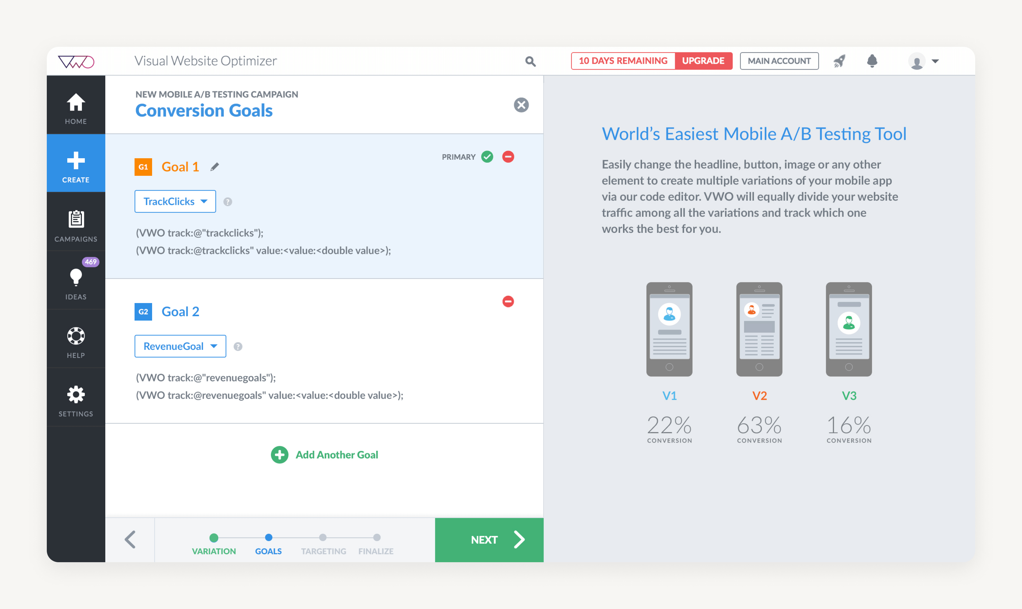 VWO’s mobile AB testing feature that I worked during my 1st year